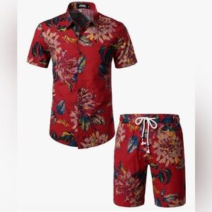 Two piece floral set, men, Size L.- Red and Blue